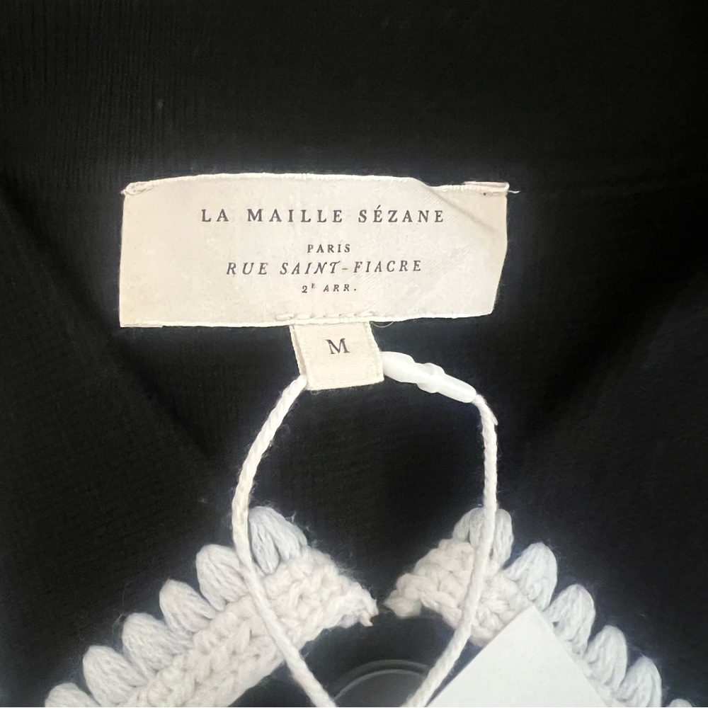 NWT Sezane Betty Cardigan Black Ecru Crochet Size M - Picture 5 of 7